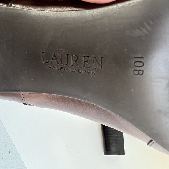 Lauren Ralph Lauren Ankle Bootie Women’s Size 10 Brown Leather Stacked Heel - Picture 9 of 10